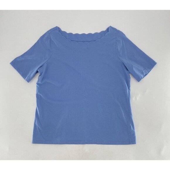Talbots Plus Cornflower Blue Scallop Neck Pima Cotton Women Blouse Top Sz XP - Picture 3 of 8